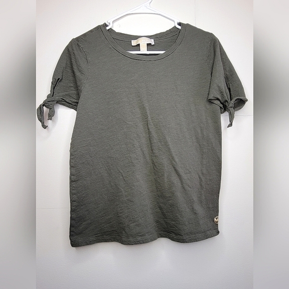 Women's Michael Kors Army Green Tie Sleeve Crewneck tee, Size Medium - Picture 1 of 4